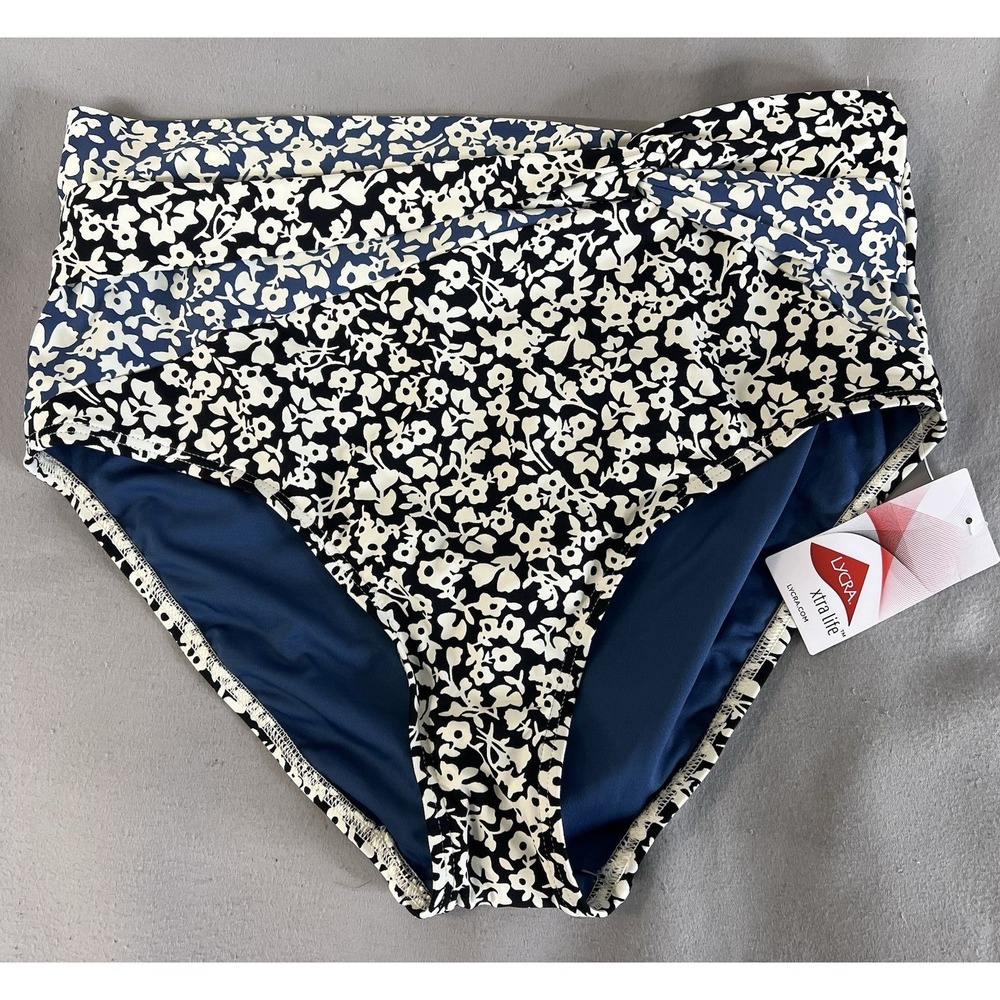Lands End High Waisted Bikini Swim Bottoms Size 12 Floral Chlorine Resistant New
